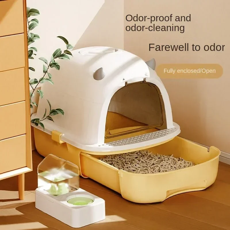Large Capacity  Anti-odorant Cat Litter Box Plastic Anti-Splash Cats Toilet Drawer Open Style Completely Enclosed Pet Sandbox