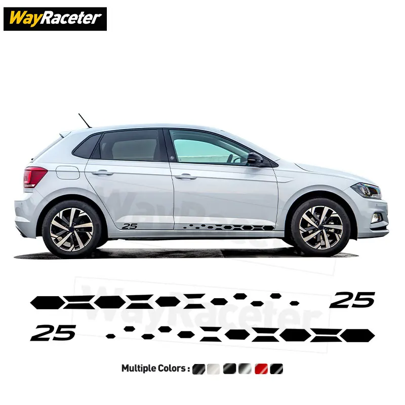 Edition 25 Carbon Fiber Vinyl Decal Door Side Stripes Sticker For Volkswagen Polo GTI R Line AW 2017+ 2024 2025 Accessories
