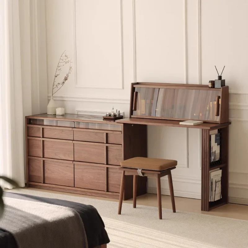 Komoda do sypialni z czarnego orzecha amerykańskiego, zintegrowana szafka z czystego drewna orzecha, do sypialni głównej.