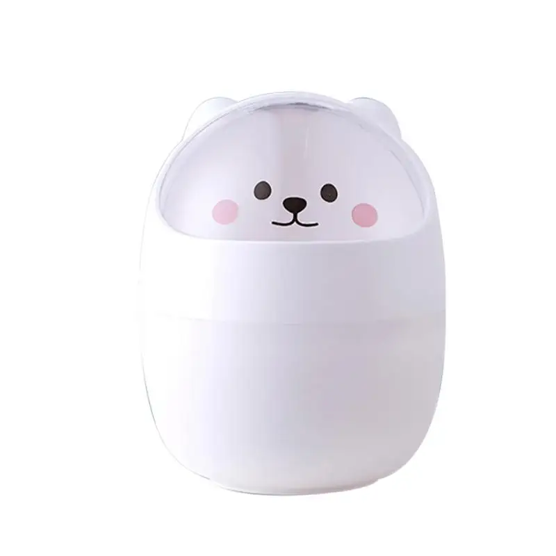 ふた付きデスクトップゴミ箱,かわいいクマのゴミ箱,女の子用収納ボックス,ペンホルダー,フリップトップ付き収納バケット,イン