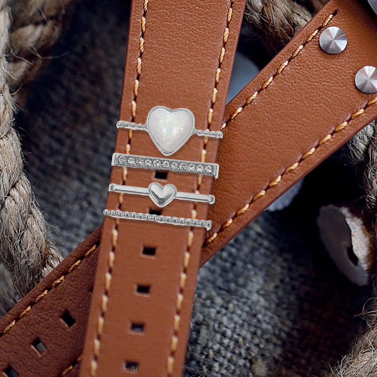 4Pcs Stylish Stainless Steel Watch Strap Ring Loops Elegant Watch Band Decorative Charms for Modern Smartwatch Band Accessories