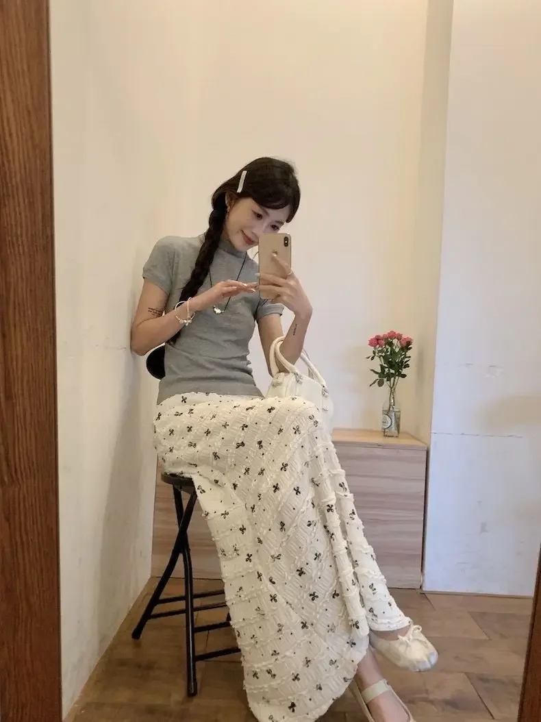 Pop Women's Summer Floral Bow Print Lace Crochet Mermaid Hem Long Skirt - Slimming Elegant Sexy Beach Dress Casual Boho High-Low