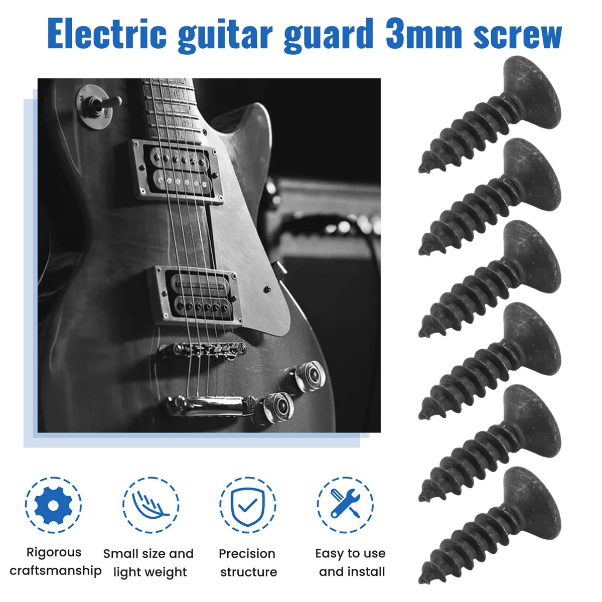 SMIEA 50 tornillos para golpeador de 3 mm para guitarra estilo Fender Strat (negro)