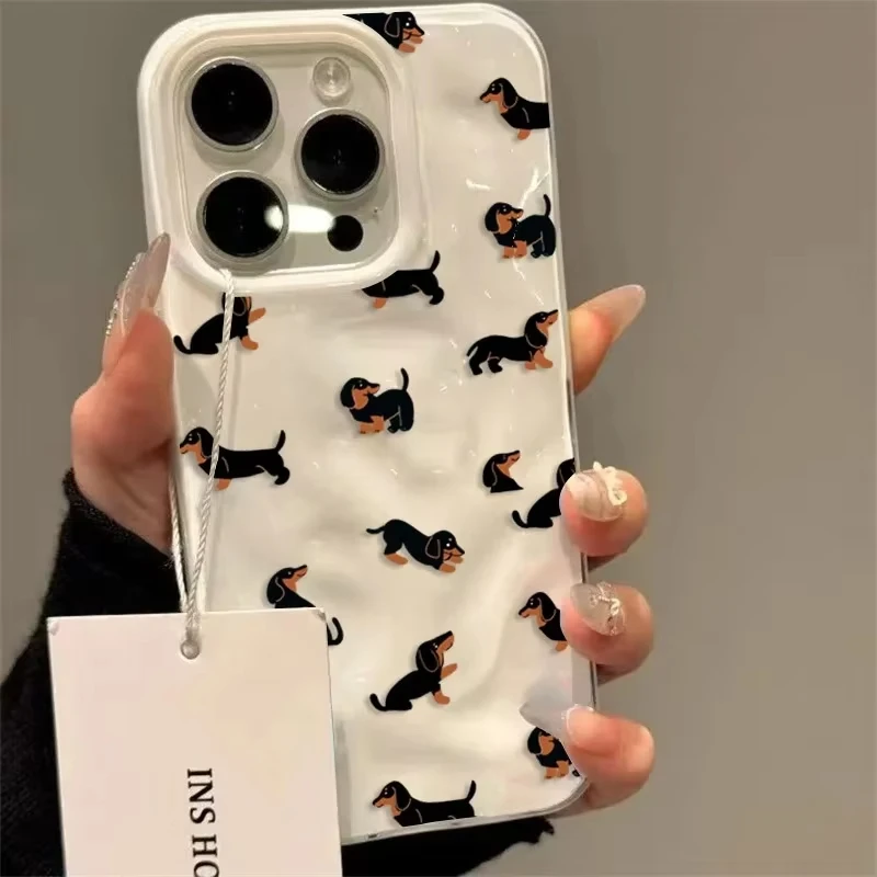 Coque de téléphone adorable motif Teckel de dessin animé pour iPhone 16 17 Pro Max Air 15 14 13 12 11 16 15 Plus, Housse Souple en TPU
