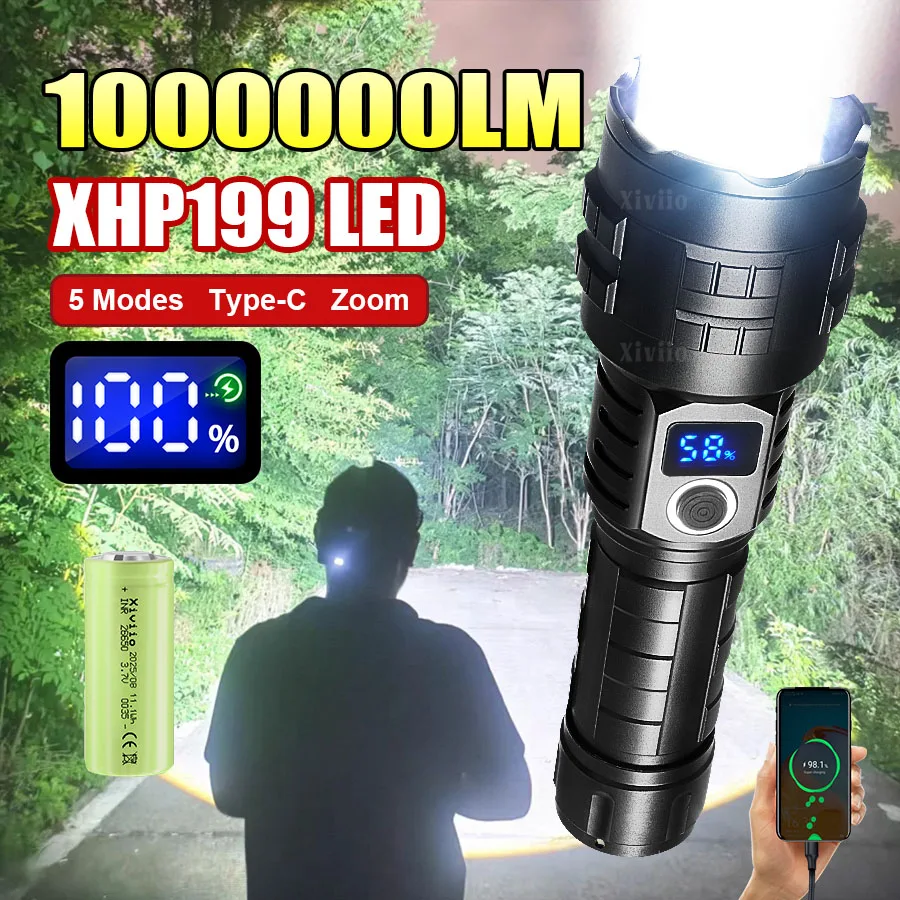 1000000lm-xhp199-強力な-led-懐中電灯充電式超高輝度トーチライト長距離トーチハイパワー戦術ランタン