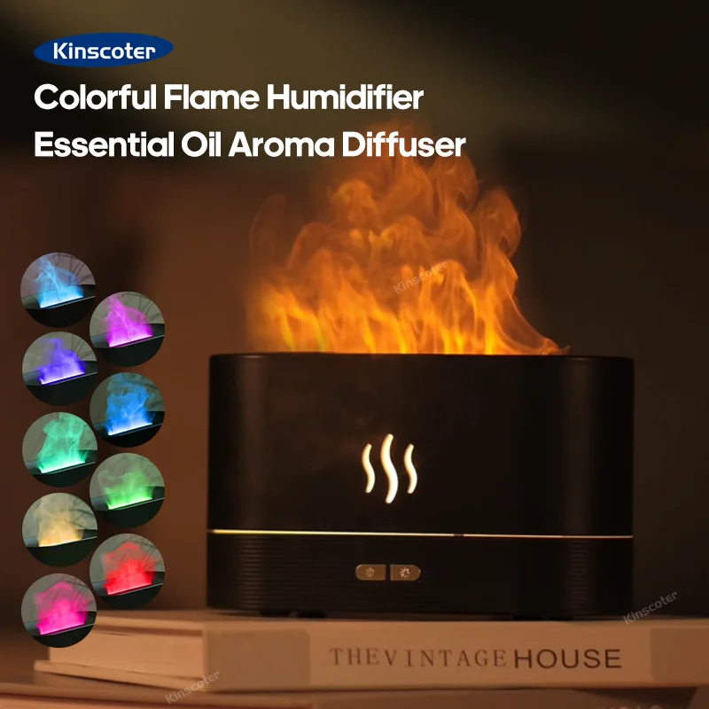 KINSCOTER Flame Aroma Diffuser Air Humidifier Ultrasonic Cool Mist Maker Fogger Led Essential Oil Flame Lamp Difusor