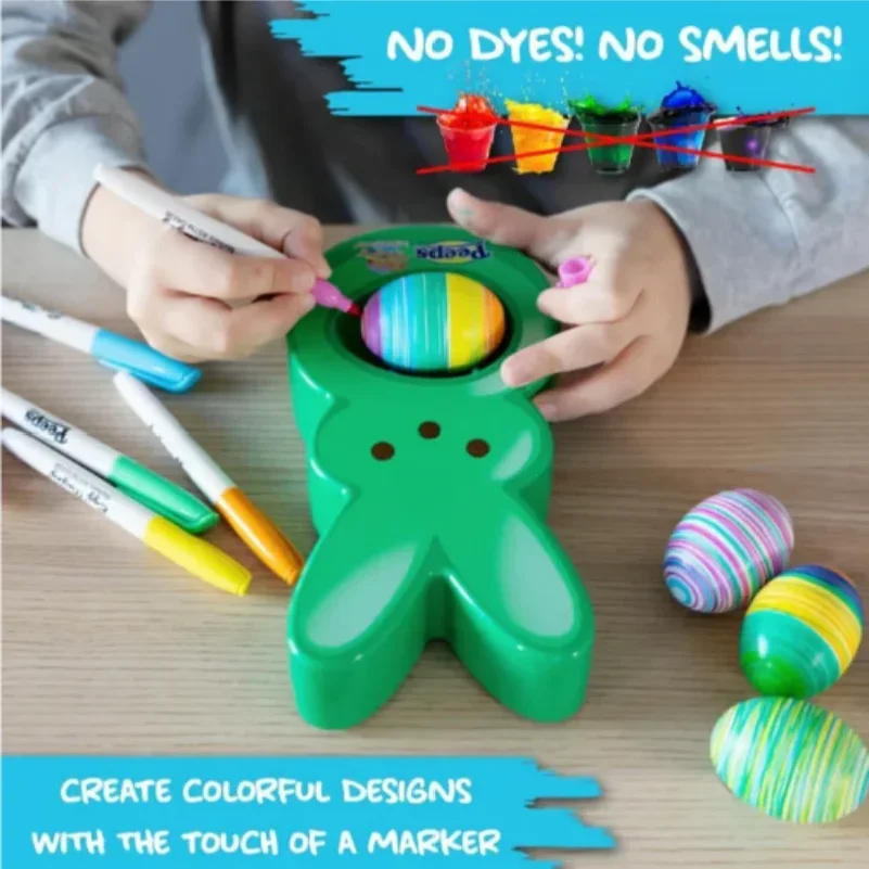 Easter Egg Decorating Kit for Kids DIY Craft Set with 6 Markers Marshmallow Bunny Shaped Egg Holder Holder Cute Holiday Gift