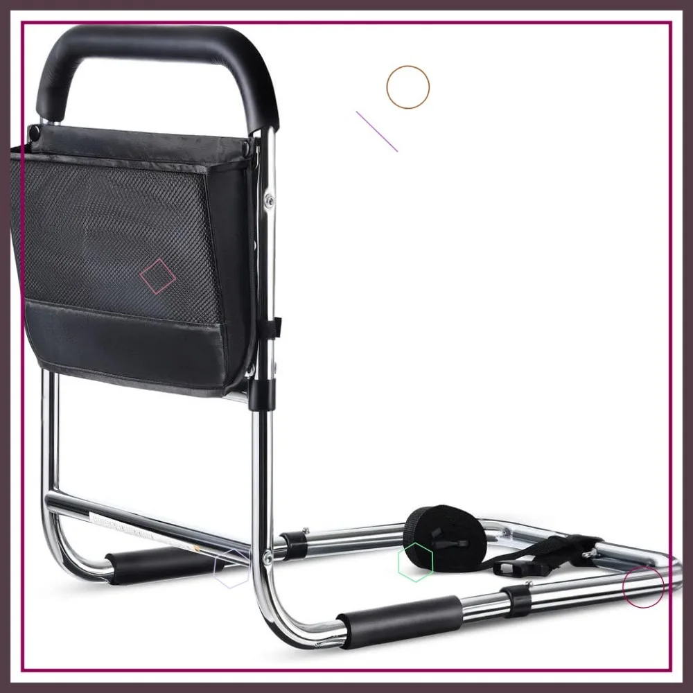 حاجز مساعدة للسرير لكبار السن، معتمد من ASTM مع جيب تخزين ودعم أرضي، سهل الوصول إلى داخل/خارج السرير بأمان