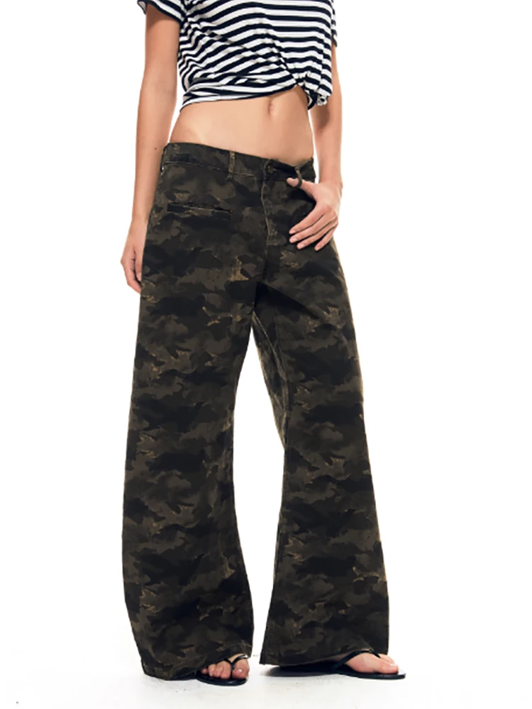 American Vintage Camouflage Jeans for Women Streetwear Y2K Baggy High Waist Wide Leg Denim Pants Female Casual Straight Trousers