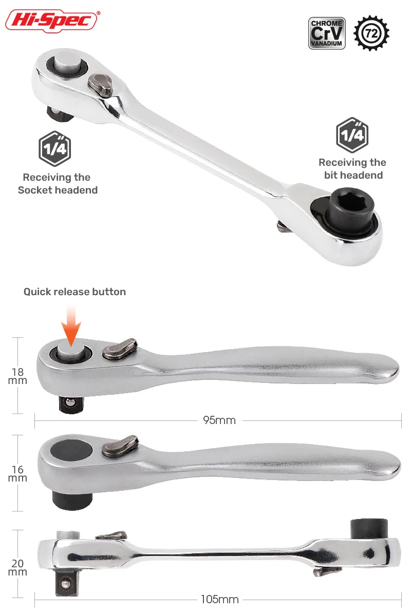 Mini 1/4 zoll Doppelseitige Schnell Steckschlüssel Ratsche Steckschlüssel Schraubendreher Bit Fahrer Quick Release Ratsche Hand Werkzeuge – Detail 1