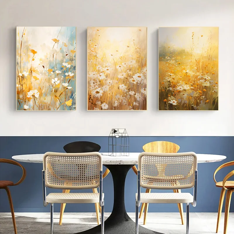 With Sunlight Decoration Bed Room Decor Blooming Wildflowers Interior Paintings Canvas Printing Yellow 1pcs Posters for Wall