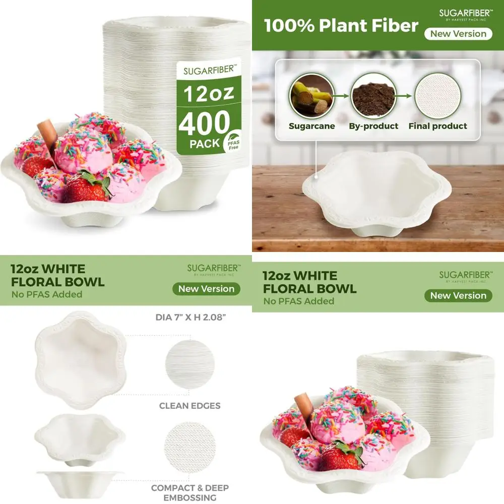 

Экологичные миски для мешков из сахарного тростника — одноразовые миски из белой бумаги с цветочным принтом на 12 унций, натуральные и биоразлагаемые для устойчивых мероприятий