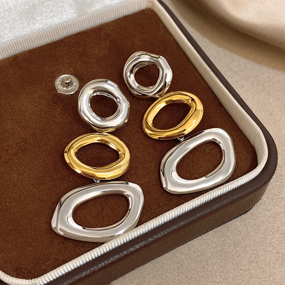 Greatera Geometrische geschichtete, farbblockierende Tropfenohrringe aus Edelstahl, hohles Design, wasserdicht, einfache Damen-Ohr-Accessoires