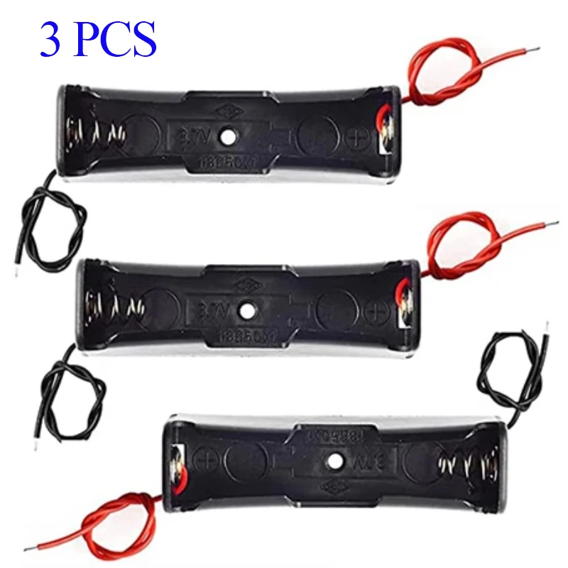 3pcs 18650 Battery Holder Box 1 Slot 3.7V Battery Storage Case 1/2/3/4 Cell Plastic Container with Connect Black Red Wires