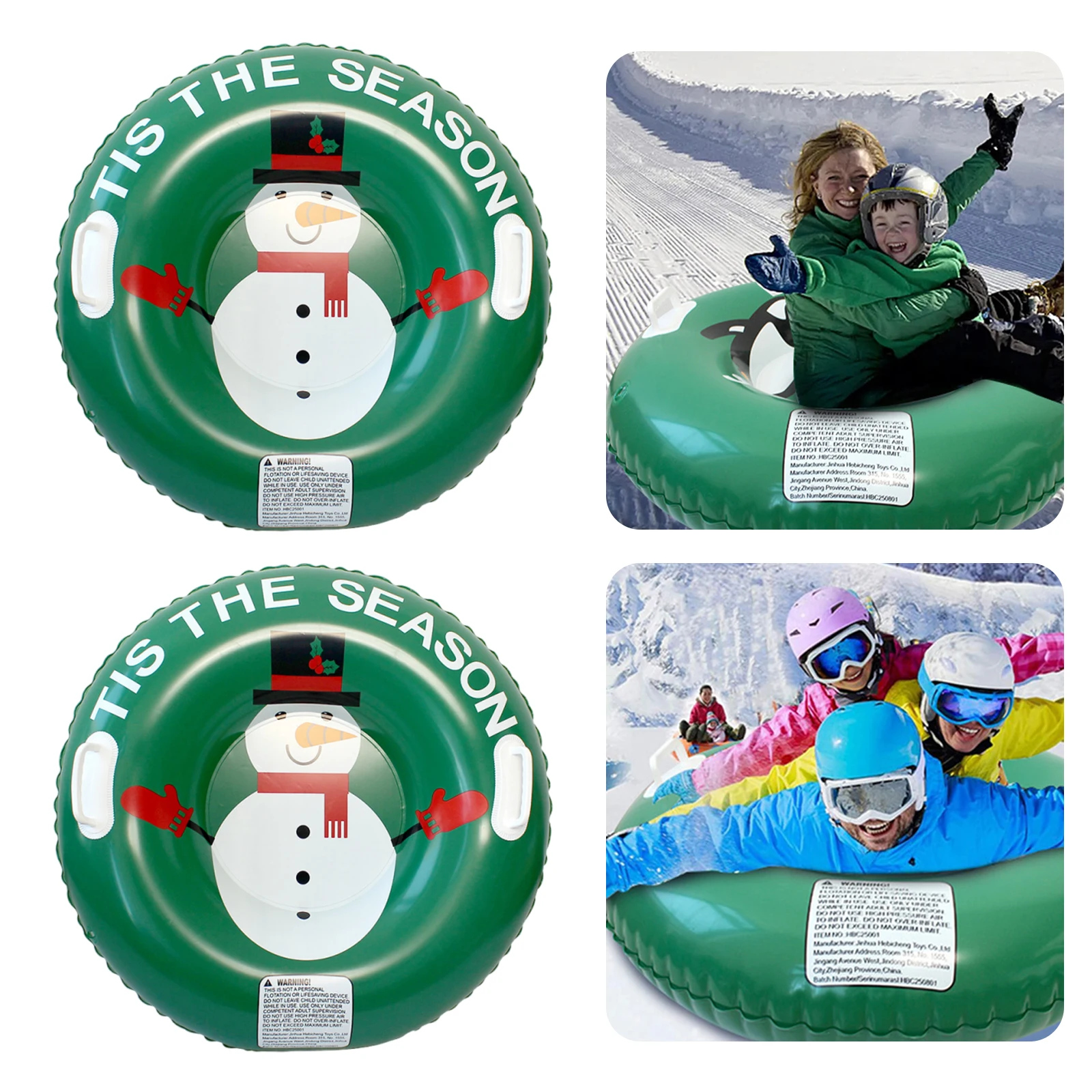 

80x80x25cm PVC Thickened Ski Ring with Handles Inflatable Ski Board Kids Snow Sledding Tool for Winter Outdoor Activity