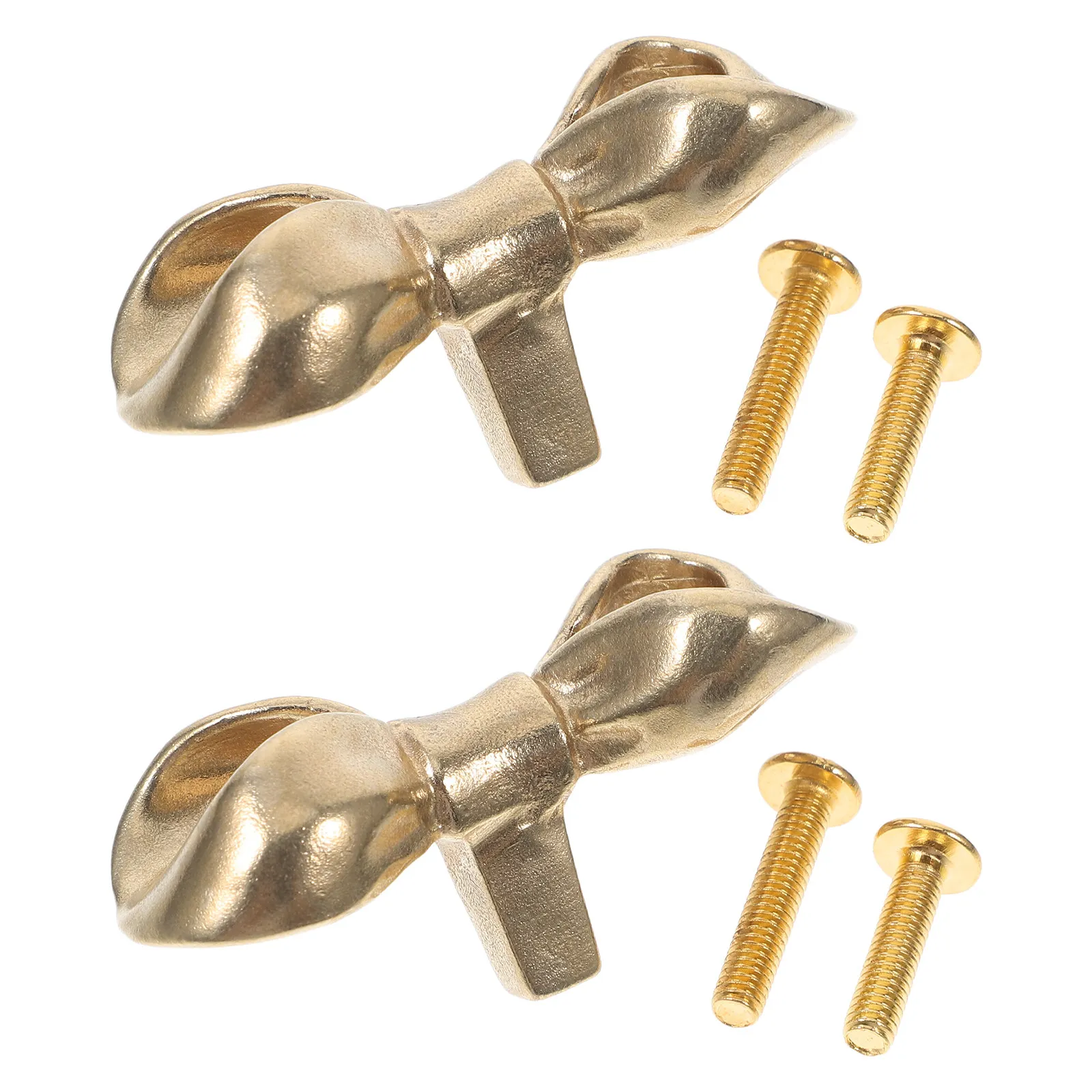 2Pcs Solid Brass Bowknot Cabinet Knobs Elegant Bow Shaped Drawer Pulls Vintage Gold Furniture Handles Dresser Wardrobe Hardware
