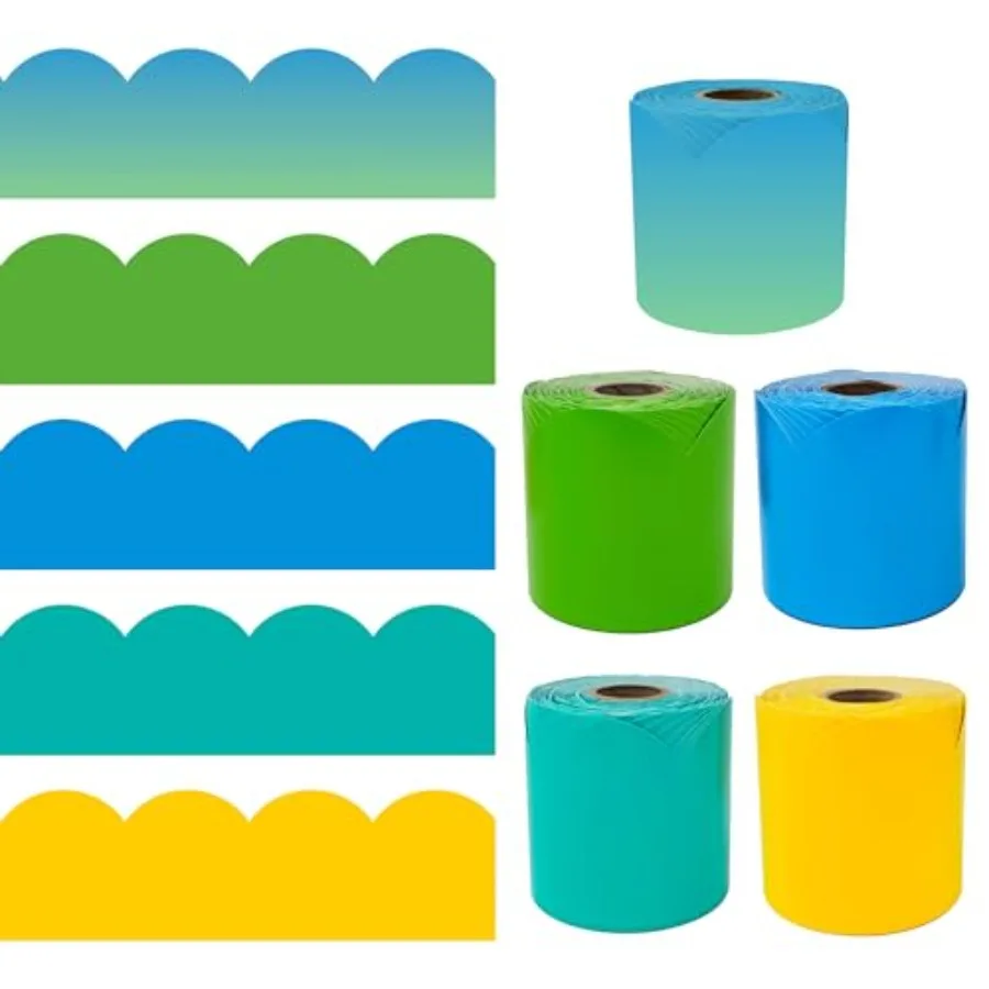 

Набор из 5 рулонов цветной декоративной ленты IXL для досок объявлений, 65 футов, зеленая, синяя и желтая, с фигурным краем, для рулонных маркерных досок