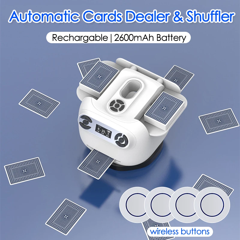 2 In 1 Playing Cards Shuffling Dealing Tool with Wireless Buttons 360° Rotating Auto Card Dealer Electric Shuffler Poker Tool