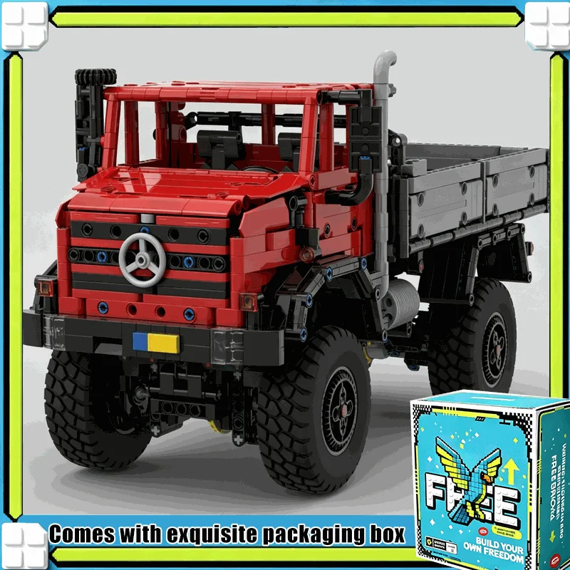 1702PCS MOC RC Classic Red Off Road Utility Truck with Cargo Bed Model Custom Puzzle Building Blocks DIY Assembly Toy Gift
