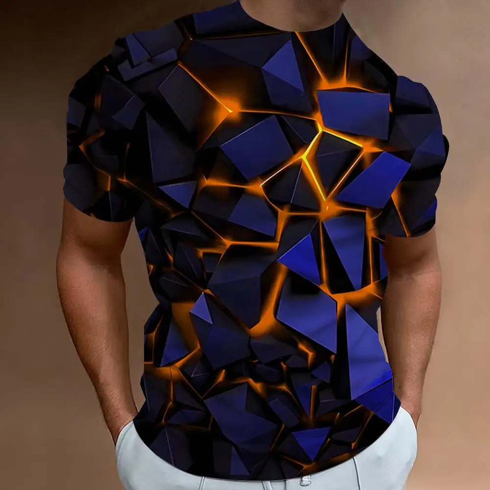 3d Broken Rock Print Men's T-Shirt Summer Casual Short Sleeved Top Fashion Casual Sports Shirt Loose Oversized Tees For Men 2024