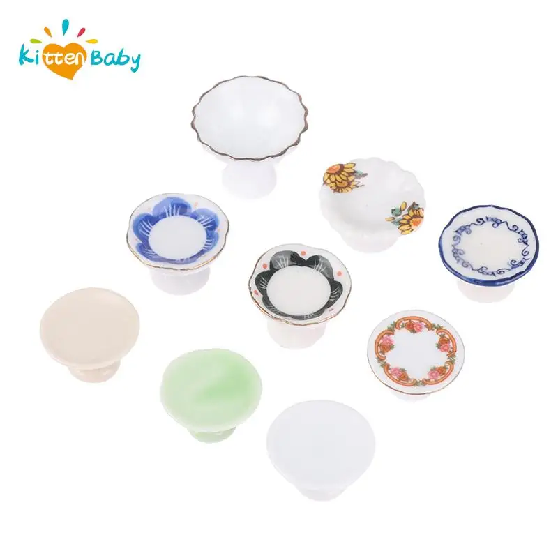 1/12 Dollhouse Miniature Accessories Ceramic Food Plate Simulation Cake Plate Tray Kitchen Dish Model Toys for Doll House Decor