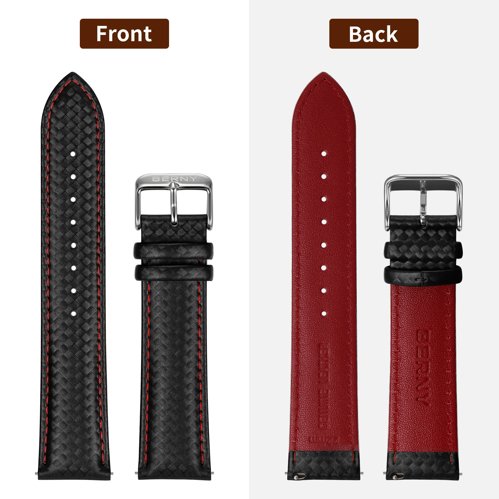 BERNY Echtes Lederarmband Kohlefaser-Kornarmband 20/22 mm Uhrenarmbänder Schnellverschluss-Uhrenarmband Kohlefasermuster