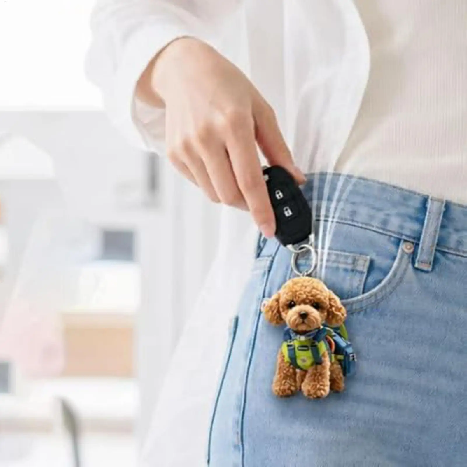 Puppy Keychain 2D Acrylic Detachable Cute Car Interior Pendant Animal Bag Charm for Men Women Kids Student Family Friend Tote