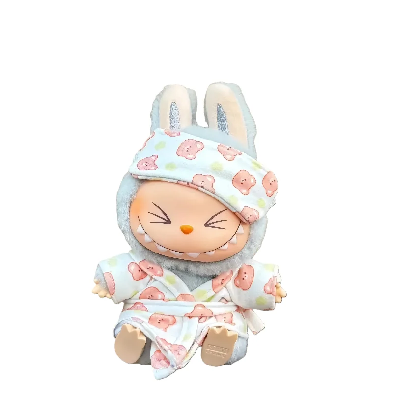 Mini pijama Labubu de 15-17cm con máscara para los ojos, ropa Kawaii de tres piezas V1 V2 Labubu, accesorios para muñecos de peluche de ídolo, regalos para niños