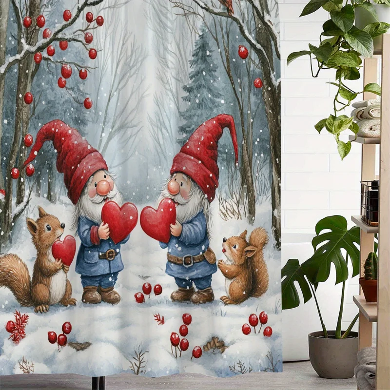 One piece of retro Christmas Santa Claus love squirrel waterproof shower , with 12 hooks Curtain for Windows