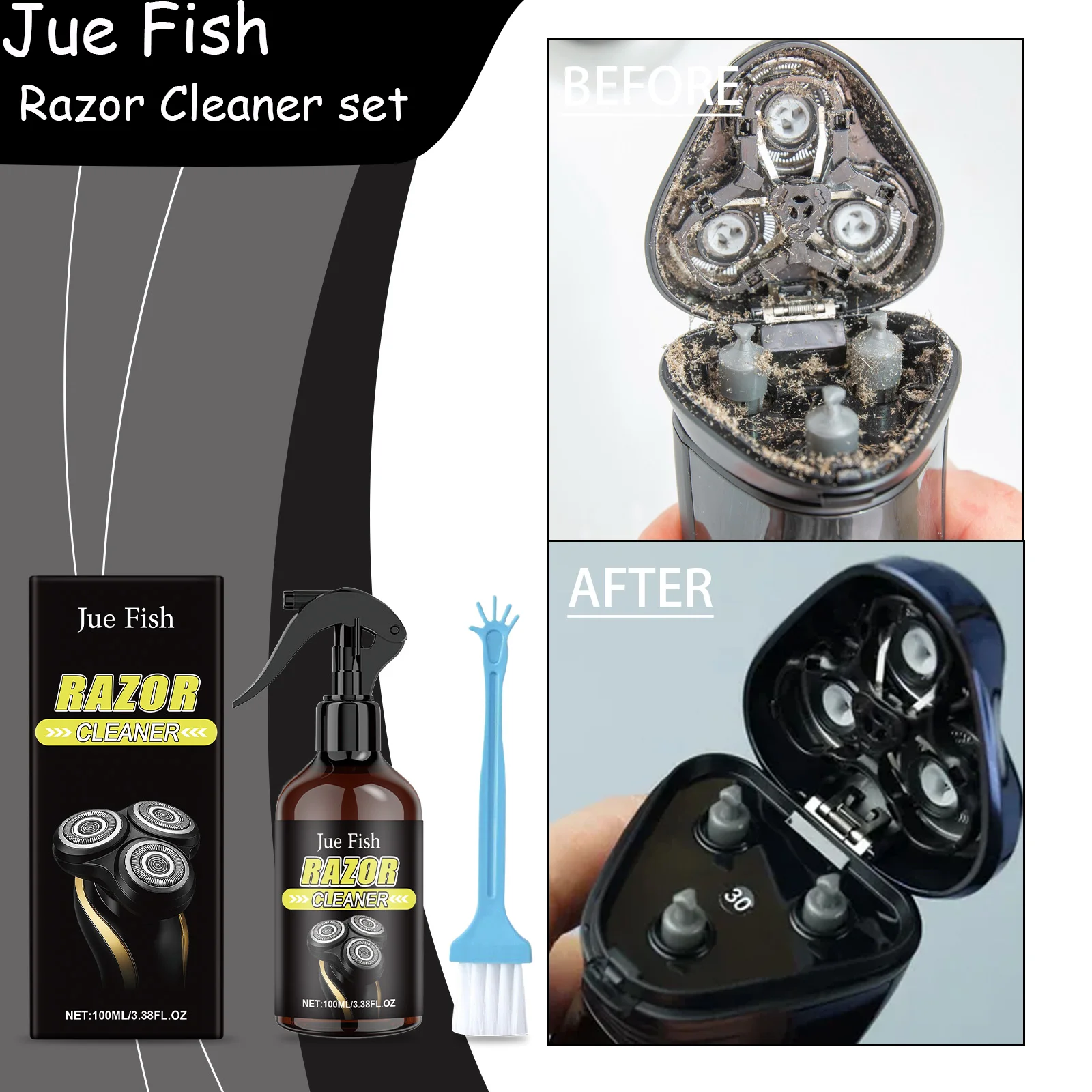 

JUE FISH 100ML Razor Cleaner Strong Cleaning Power: Effectively Removes Stubble Residue, Sebum and Oil