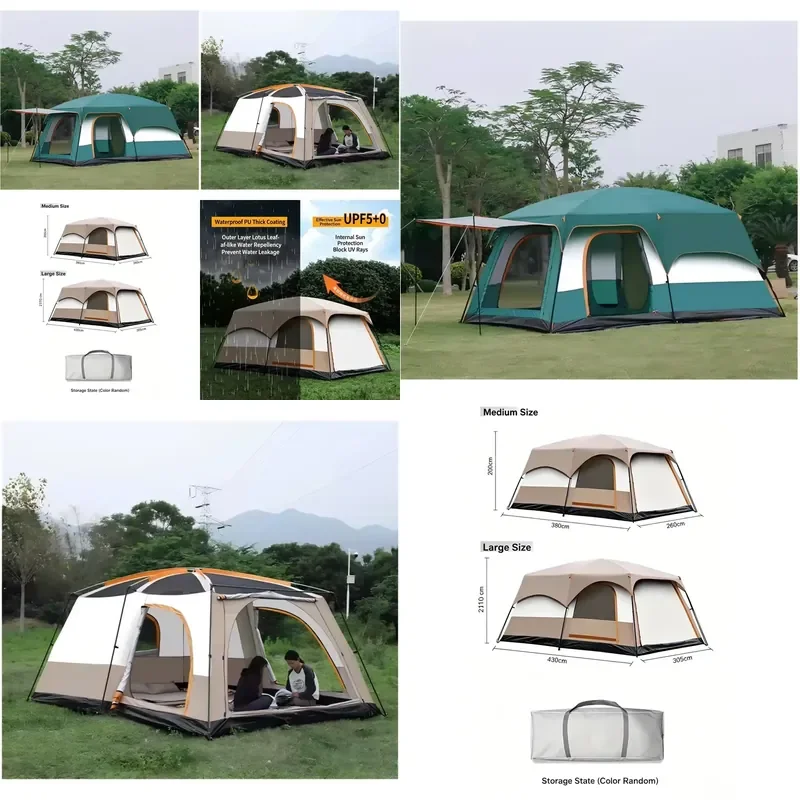 Customized Automatic Four Seasons Double-Layer 5+ Person Camping Tent Portable 1000mm/1500mm Waterproof 210D Oxford Fabric