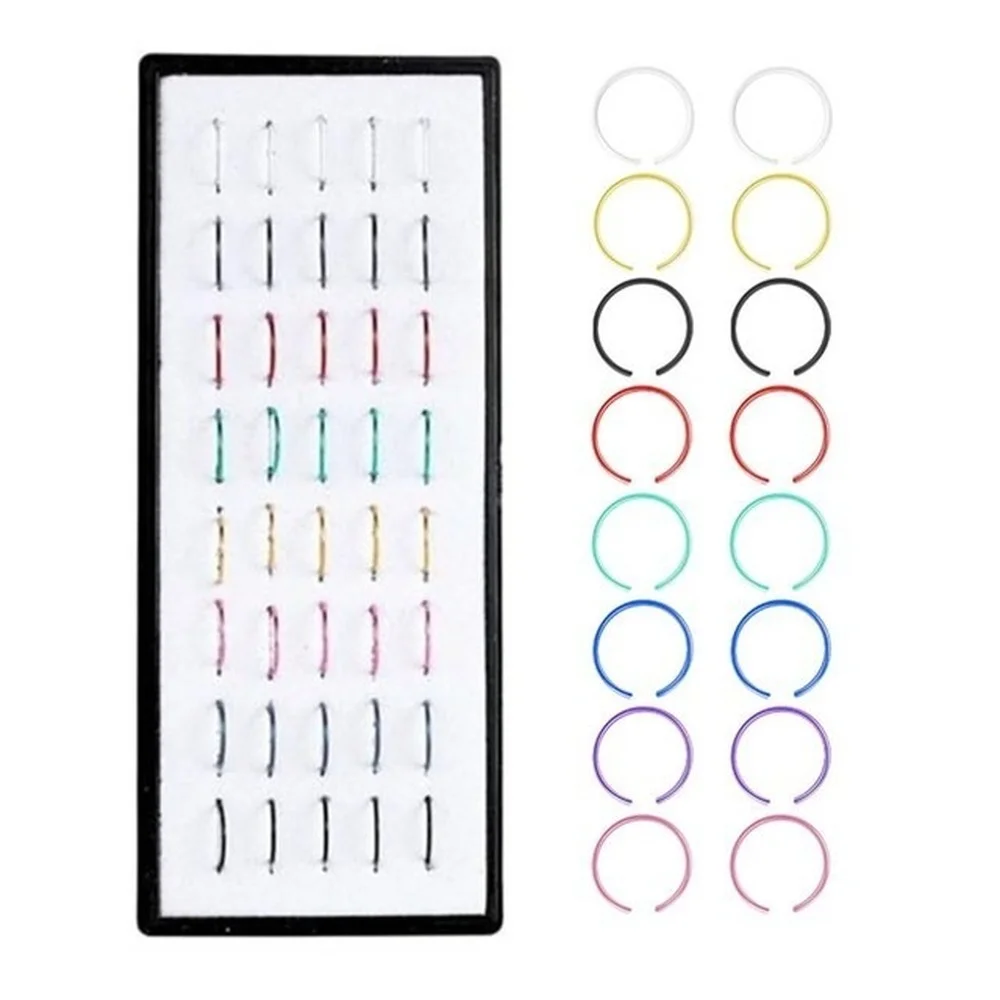 Crystal C Shape Nose Ring Set para Mulheres, Aço Inoxidável, Multicolor Bend, Stud Piercing, Moda, 40 Pcs, 60 Pcs