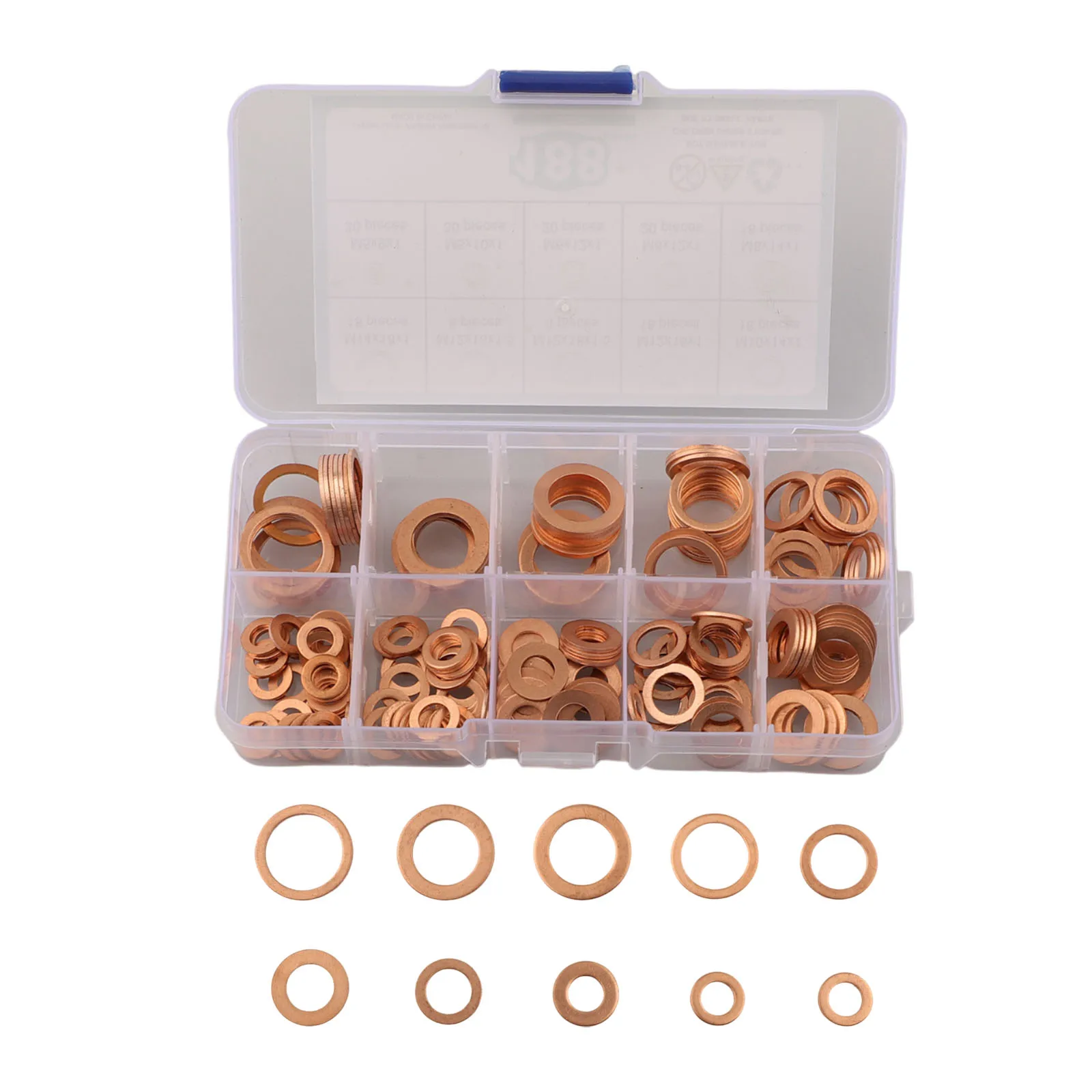 188pcs 9 Sizes Metric Copper Washers Assortment Kit Flat Ring Sealing Washer Flat Ring Sealing Washer Hardware Precision