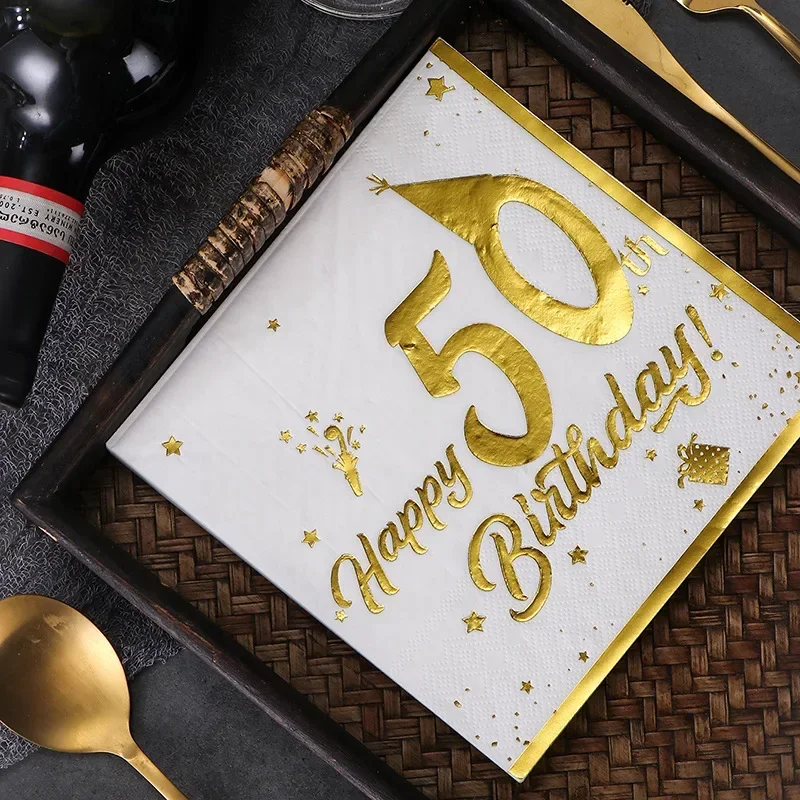 20Pcs Gilding Number 18th 20th 30th 40th 50th 60th Years Old Disposable Paper Napkin Tableware Tissue Happy Birthday Party Decor