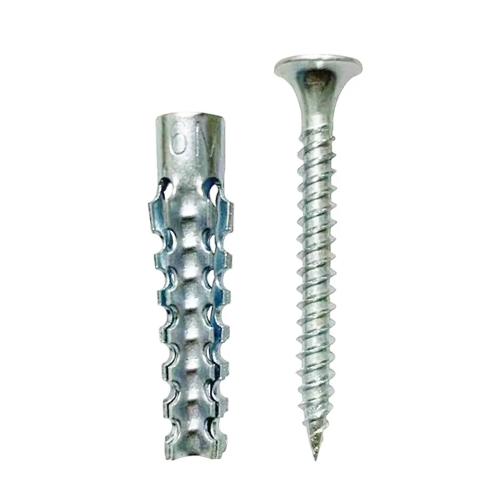 Nouveau Tube d'expansion en métal solide, Kits d'ancres à paroi brute dentelée, attaches, vis autotaraudeuse, mur en béton