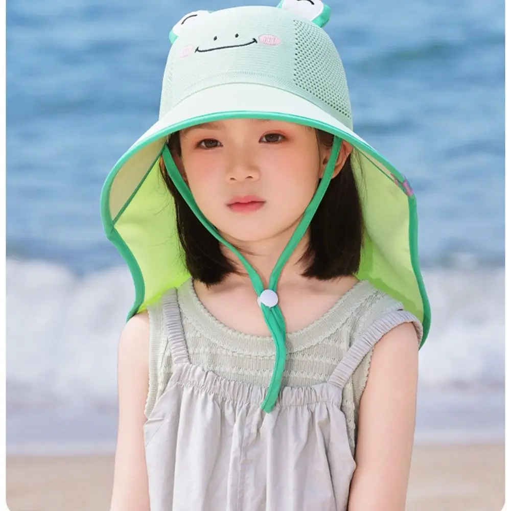 

Fashion Big Brim Baby Fisherman Hat Extended Shawl Sun Protection Sunscreen Hat Neck Cover Cartoon Children Beach Cap Baby