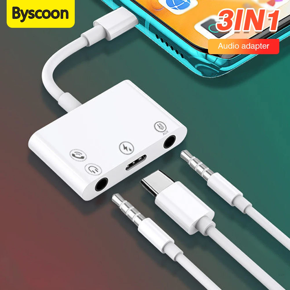 

3 in 1 USB C to 3.5mm Jack Audio Adapter Low Latency For Live Streaming Noise Reduction With Charging For Samsung Huawei Xiaomi