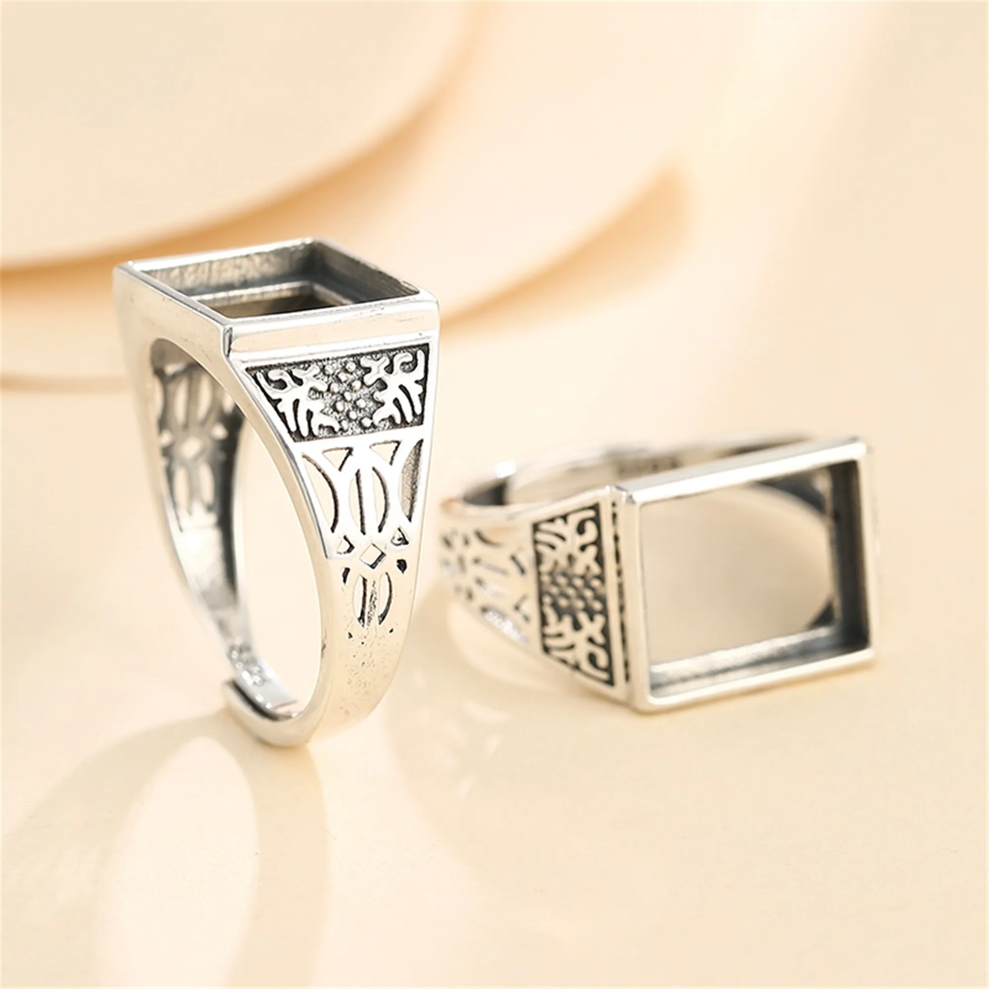 

Ring Setting for 10x12mm Rectangle Cabochons Antique Style Ring Blank Thai Sterling Silver Adjustable Ring Base SR0600