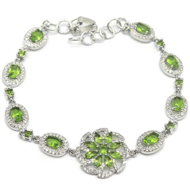

19x19mm New Designed 10.3g Green Peridot Smokey Topaz Swiss Blue Topaz Aquamarine CZ Silver Bracelet 7-7.5inch