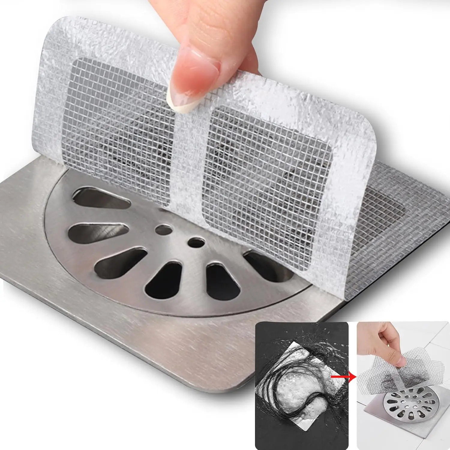 Disposable Drain Hair Catcher Shower Drain Cover Hair Catcher,Shower Drain Mesh Stickers for Human and Pet Hair for Bathroom Lau