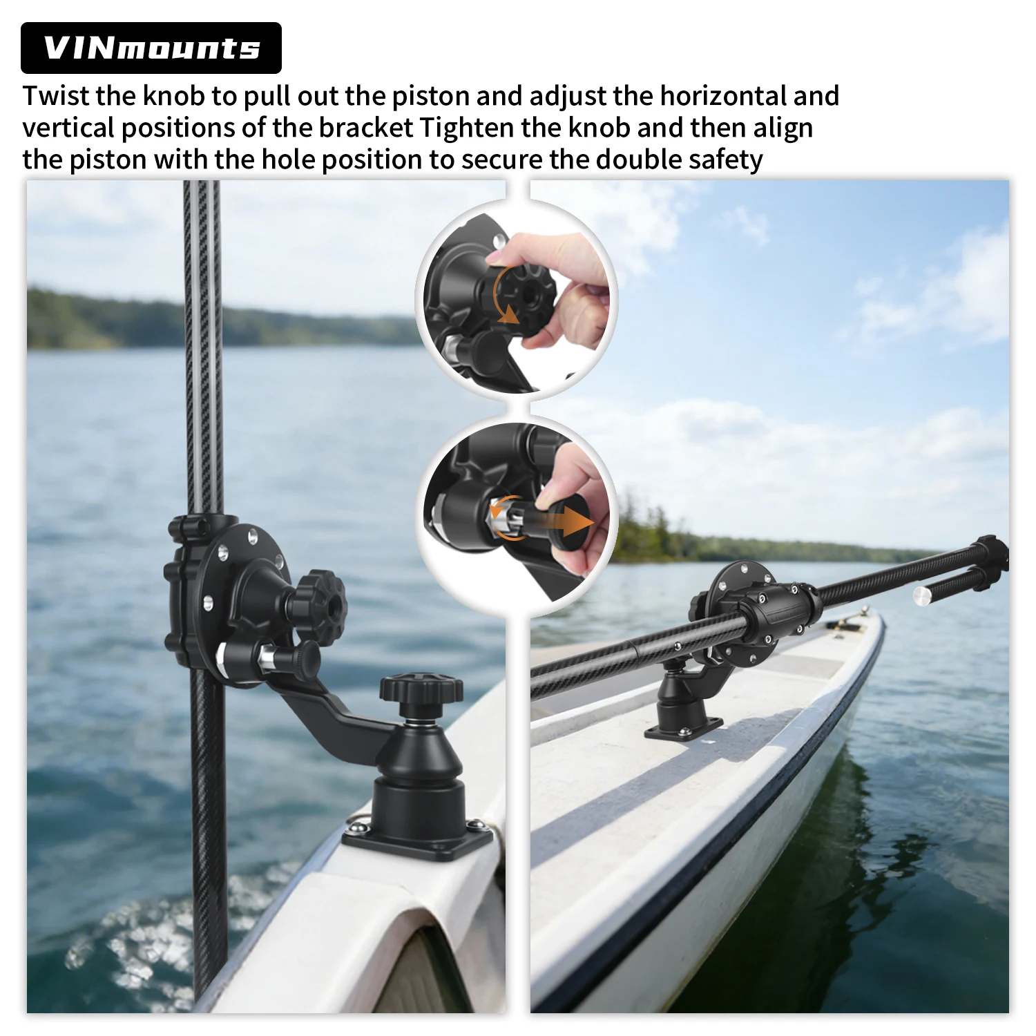 Carbon Fiber LiveScope Fish Finder Pole Mount with Adjustable Transducer Arm, Compatible with Garmin LVS34/Lowrance, for Boats