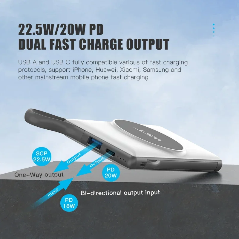 WST New Trending 10000mah Sharing Magnetic Wireless Charging Power Bank Station Portable Charger for Business and Home