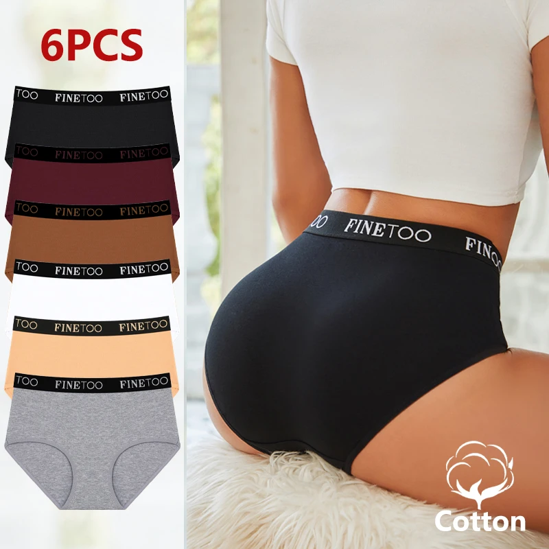 6-teiliges Damen-Baumwollunterwäsche-Set mit Hoher Taille, Sexy Atmungsaktive Slips mit Schriftzug-Bund, Übergröße, Bequeme Höschen, Dehnbare Lingerie S-XXL