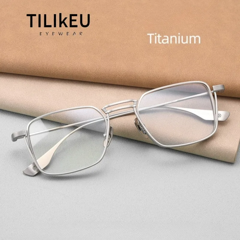 

Vintage Handmade Pure Titanium Glasses Frames Large Face Square Wide Rim Designer Men's Optical Prescription Eyeglasses Frames