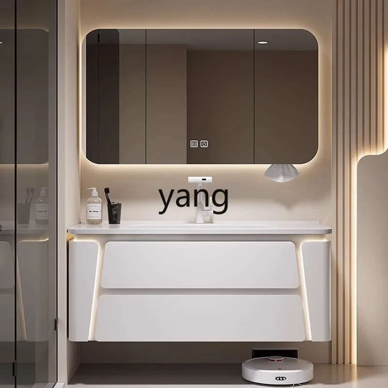 

Yjq oak paint bathroom cabinet combination cream wind rounded corner ceramic integrated smart washbasin