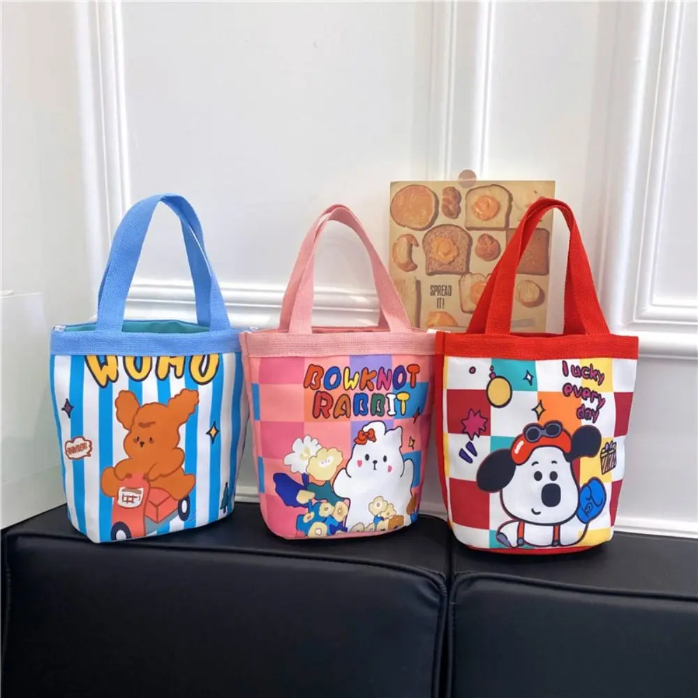 Cartoon Printed Graffiti Bucket Bag Lovely Cylinder Students Carry Lunch Bag Canvas Women Handbag