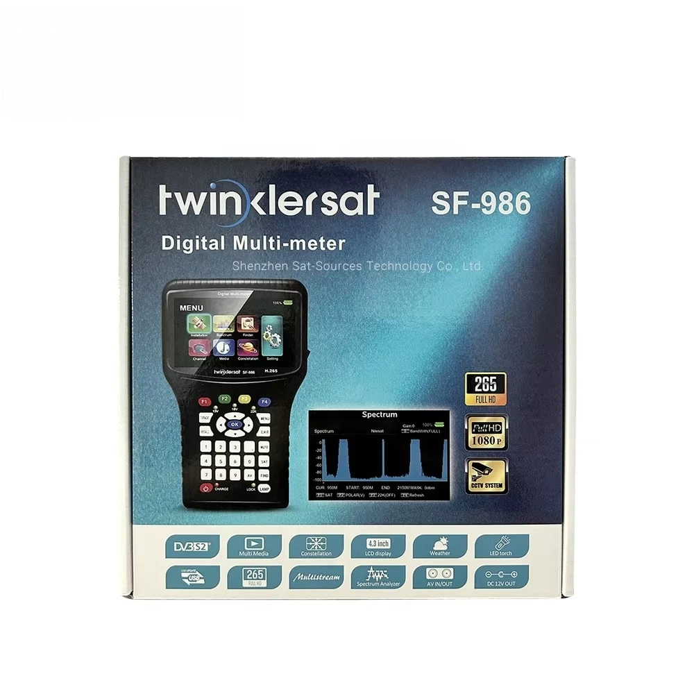 

Спутниковый искатель DVB-S2 H.265 с пультом дистанционного управления, 4,3-дюймовым экраном SF-986, поддержкой спектрального анализа, Wi-Fi и CCTV в формате DVB-S