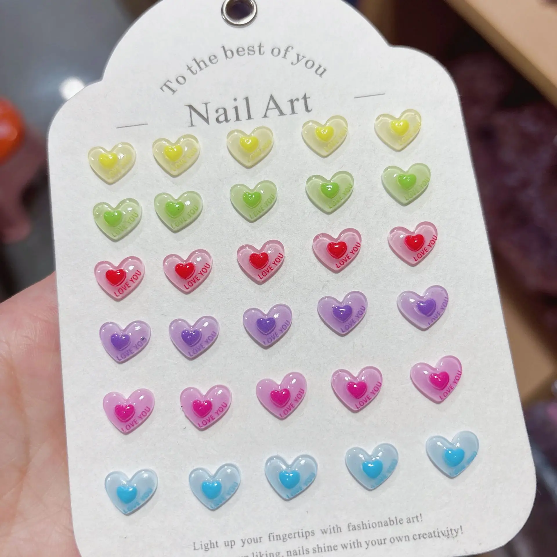 100Pcs/Pack 3D Double Love Nail Charms - Romantic Interlocking Heart Resin Decor for Couple Manicures