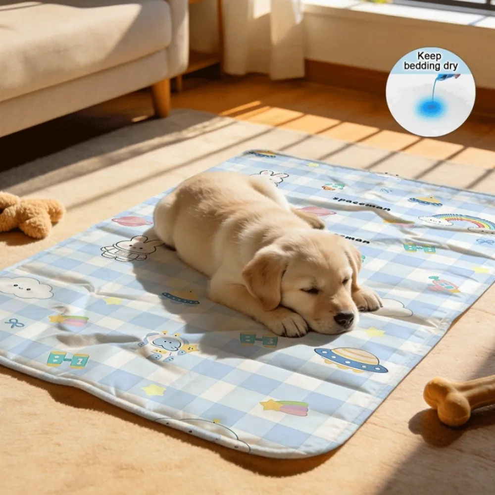Checker space cute rocket rainbow Washable Reusable Floor Protection Pads Leakproof Absorbent for Pet Indoor Areas