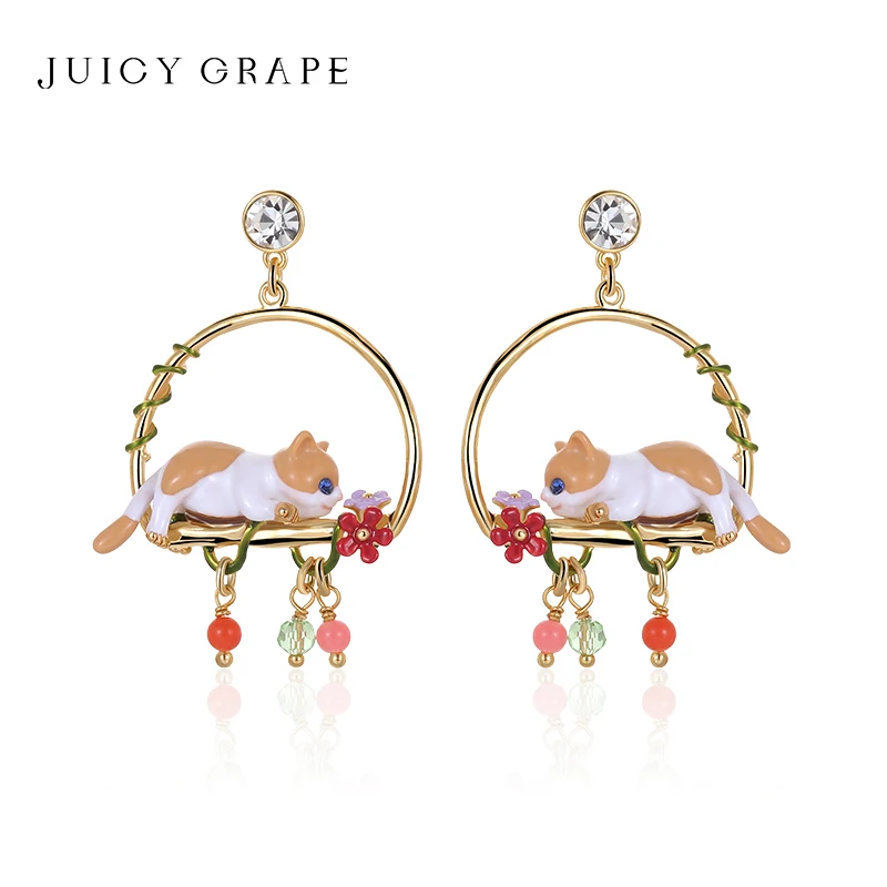 Juicy Grape Cat Tassel Earrings For Women S925 Sterling Silver Needle 18K Gold Plated New Year Christmas Gifts